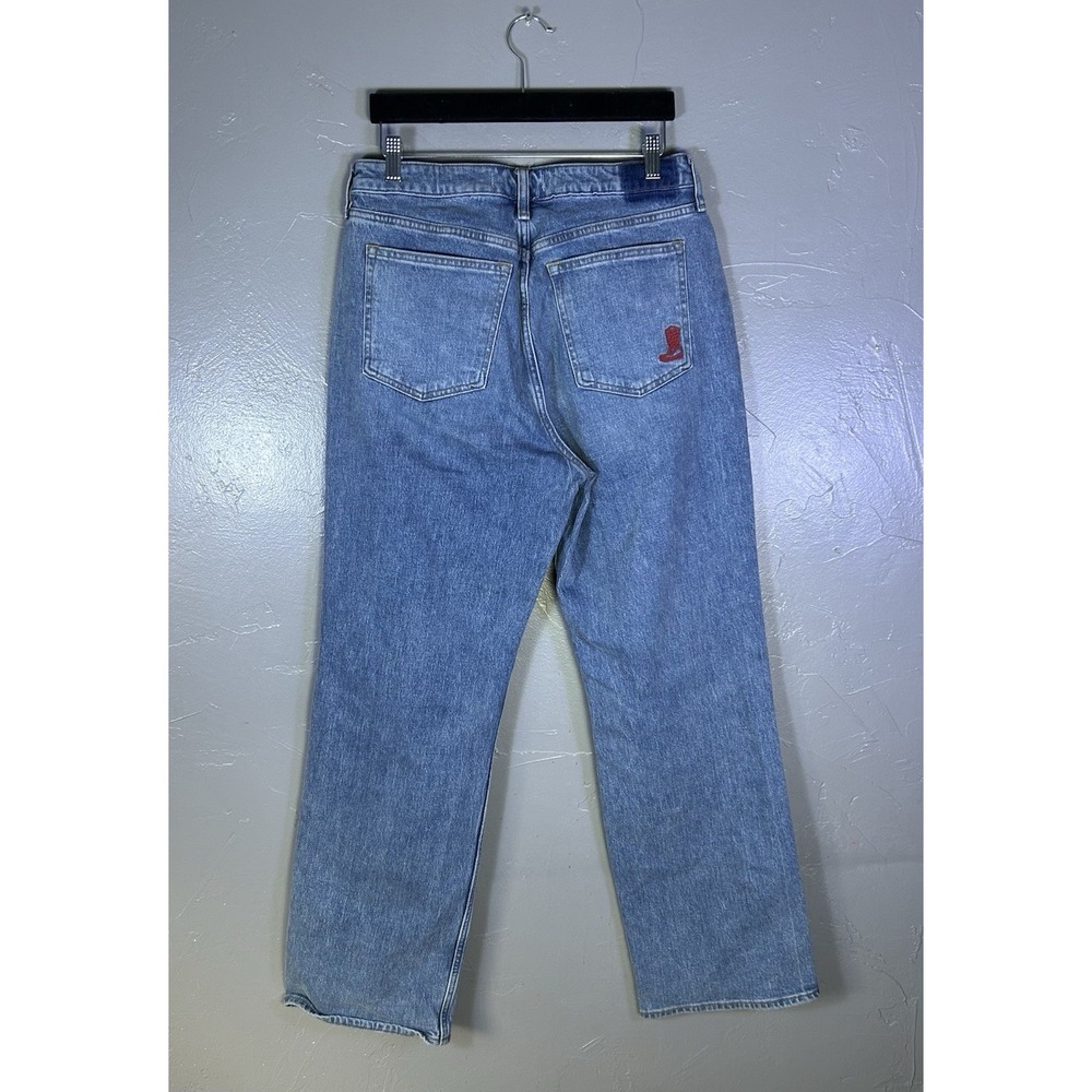 A&F High Rise 90's Relaxed Size 30 Med. Blue Color Cowboy Boot Embroidery - Picture 3 of 8